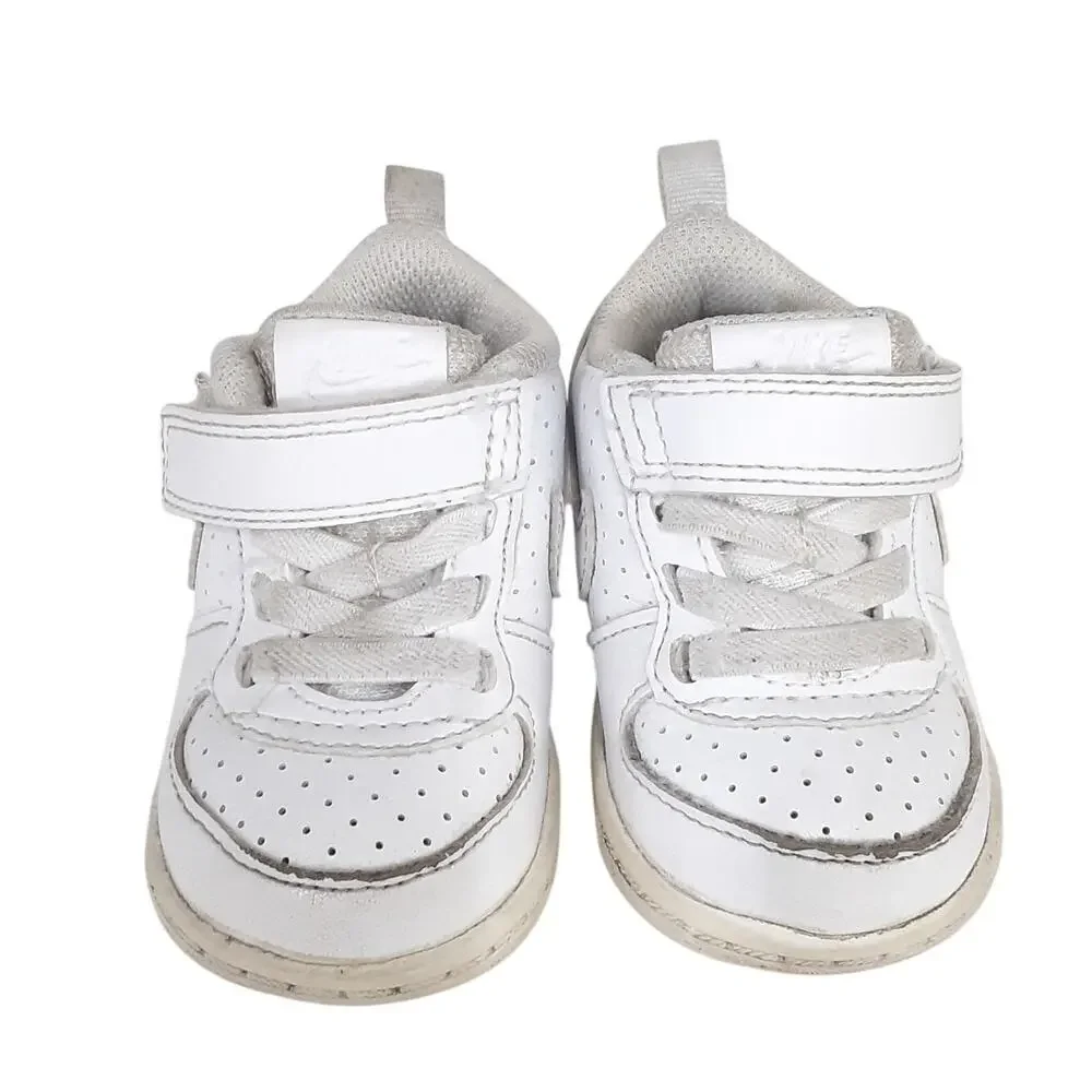 Nike Court Borough Low Top White Leather Sneaker Hook Loop Toddler 3 Basketball